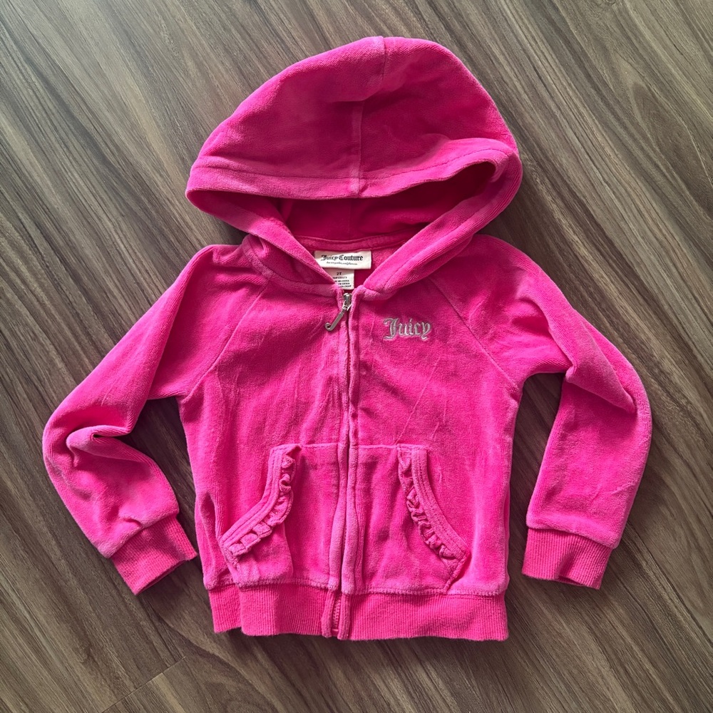 Juicy Couture Little Girls 2T Pink Velour Full-Zip Hoodie